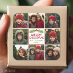 Christmas Photo Collage with Rustic Pine Square Sticker<br><div class="desc">Use 8 square instagram pictures to make a unique and trendy merry holiday memento. If you need to move anything around,  click on the customise button to make changes.</div>