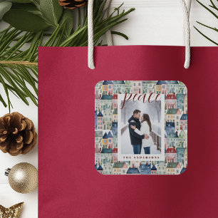 Christmas Photo Colourful Houses Holiday Square Sticker
