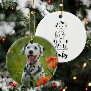 Christmas Photo Cute Puppy Dog Dalmatian Holiday Ceramic Tree Decoration