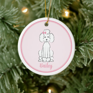 Christmas Photo Cute Puppy Dog White Poodle  Ceramic Tree Decoration