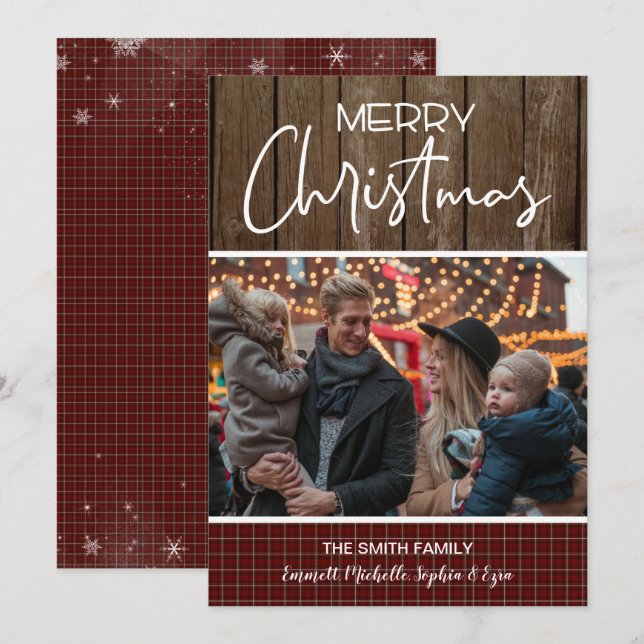Christmas Photo Family Card, Rustic Christmas Card (Front/Back)