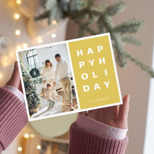 Christmas Photo Family Happy Holidays Yellow Postcard