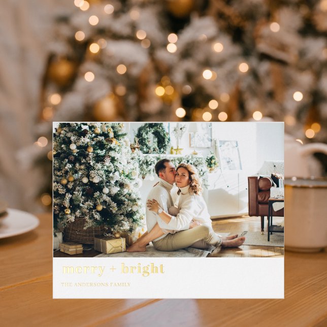 Christmas Photo Family | Merry + Bright | Foil Holiday Postcard (Creator Uploaded)