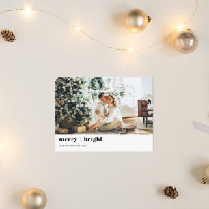 Christmas Photo Family Merry + Bright Holiday Postcard