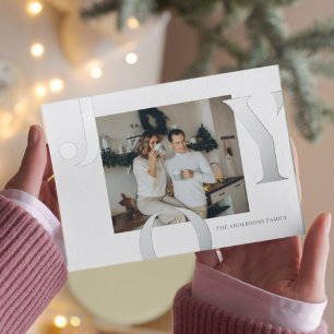 Christmas Photo Family Silver Joy Postcard