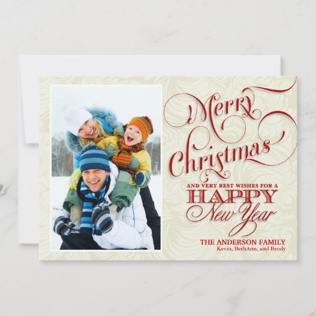 Christmas Photo Flat Card - Red & White (Front)