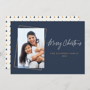Christmas Photo Flat Navy Gold Holiday Card