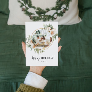 Christmas Photo & Floral Wreath Happy Holiday