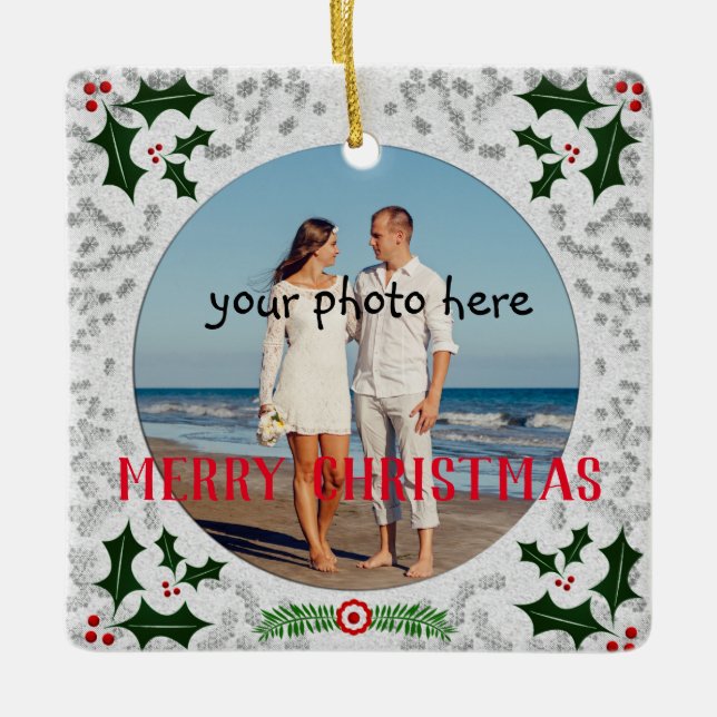 Christmas Photo Frame Ceramic Ornament (Front)
