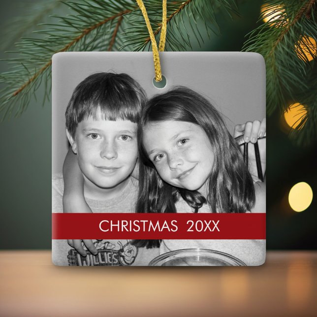 Christmas Photo Frame - Modern Ceramic Tree Decoration (Personalized Photo Ornament - Christmas Keepsake)