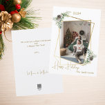 Christmas photo geometric gold modern holiday card<br><div class="desc">Modern,  elegant Christmas card,  with a faux gold geometric photo frame. Decorated with pine and cones. Personalise and add your family name.  Happy Holidays written with a trendy handlettered style script.</div>