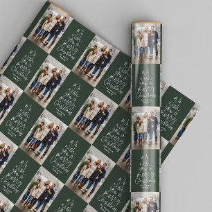 Christmas photo green holiday wrapping paper