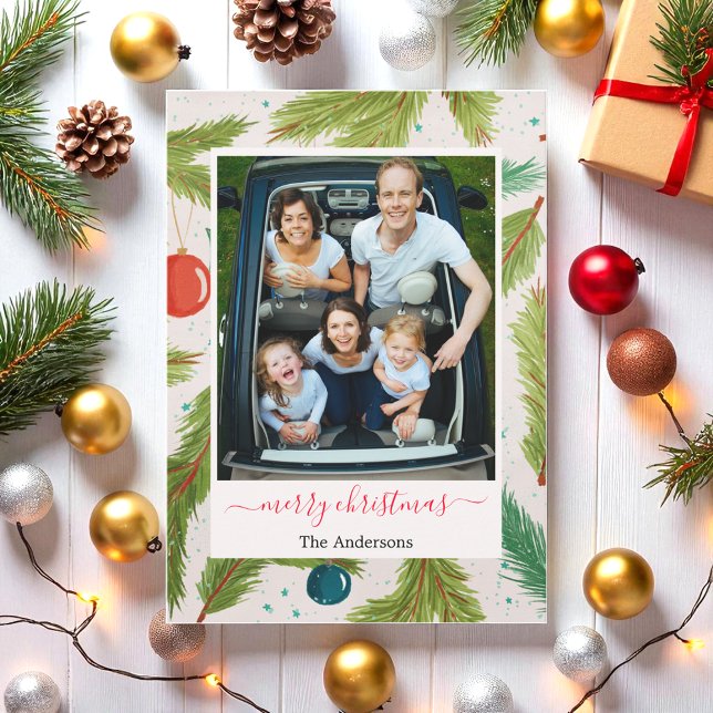 Christmas Photo Green White Holiday Card (Creator Uploaded)