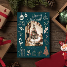 Christmas Photo Hand Drawn Green Holiday Foil Card