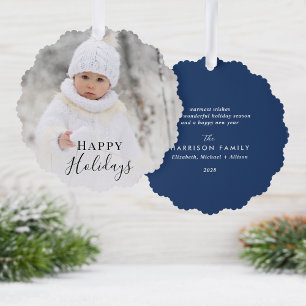 Christmas Photo Happy Holidays Blue Tree Decoration Card