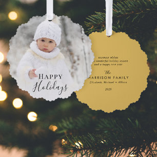 Christmas Photo Happy Holidays Gold Tree Decoration Card