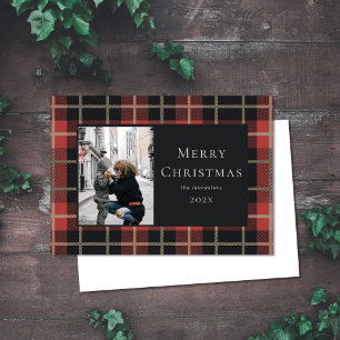 Christmas Photo Holiday Red Plaid Flat