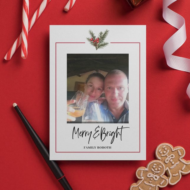Christmas Photo Holly Branch Holiday Postcard (Creator Uploaded)