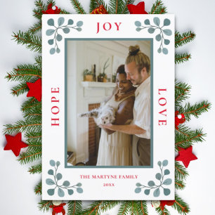 Christmas Photo Hope Joy Love Eucalyptus Leaves Ho Holiday Card
