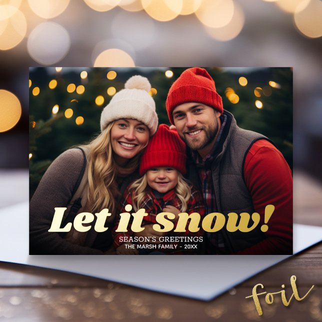 Christmas Photo Horizontal - Let it Snow - Gold (Gold Foil Christmas Photo Card - Modern Holiday Greeting)