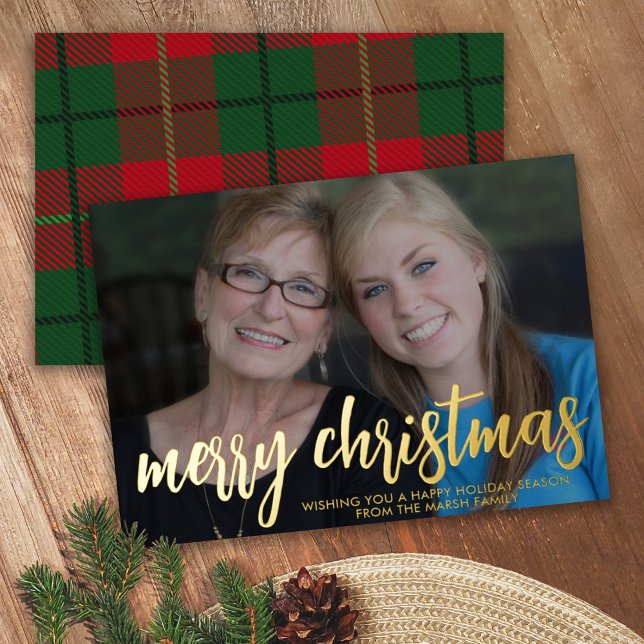 Christmas Photo horizontal Merry Christmas Plaid (Creator Uploaded)