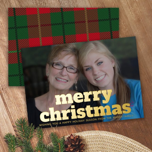 Christmas Photo horizontal Merry Christmas Plaid (Creator Uploaded)