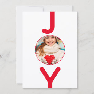 Christmas photo joy white red modern script card