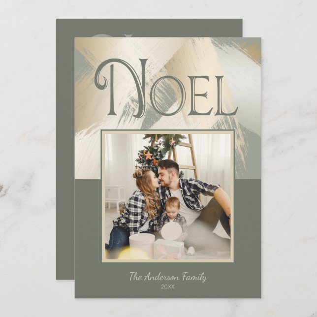 Christmas Photo Modern Gold Strokes Dinner Party Invitation (Front/Back)