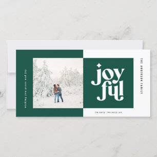Christmas photo modern joyful typography green holiday card