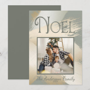 Christmas Photo Modern Noel Gold Brush Strokes Invitation