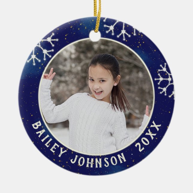 Christmas Photo Monogram Constellation Pattern Ceramic Tree Decoration (Front)