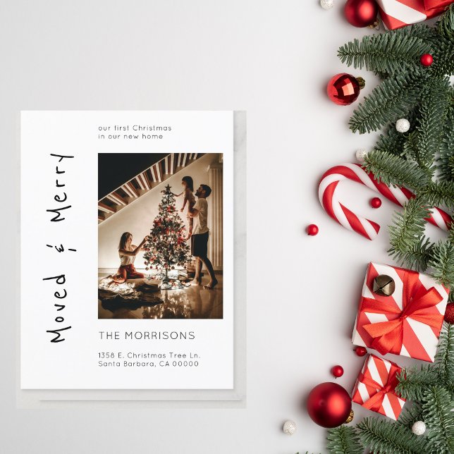 Christmas Photo Moved and Merry New Address Moving Postcard (Creator Uploaded)