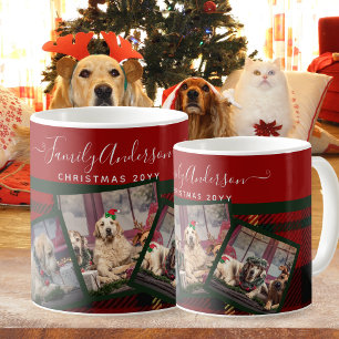 Christmas PHOTO Mug - Red Tartan Collage