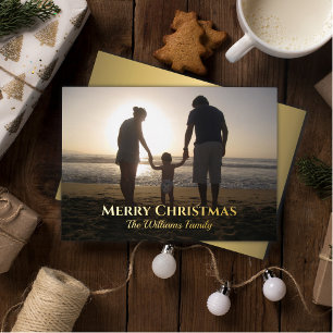 Christmas Photo Name Elegant Topography Gold