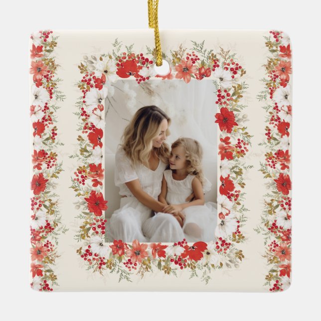 Christmas Photo Name Year Dated Keepsake Tradition Ceramic Ornament (Front)