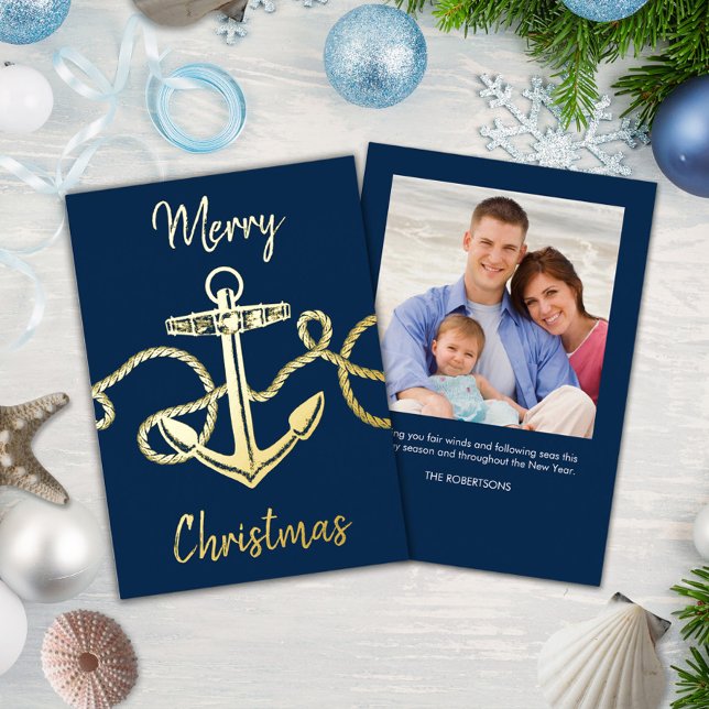 Christmas Photo Nautical Anchor Navy Gold (Creator Uploaded)
