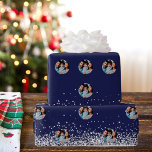 Christmas photo navy blue silver confetti wrapping paper<br><div class="desc">Elegant,  classic,  glamourous and style party wrapping paper. A navy blue background decorated with faux silver confetti
Personalise and add a photo.</div>