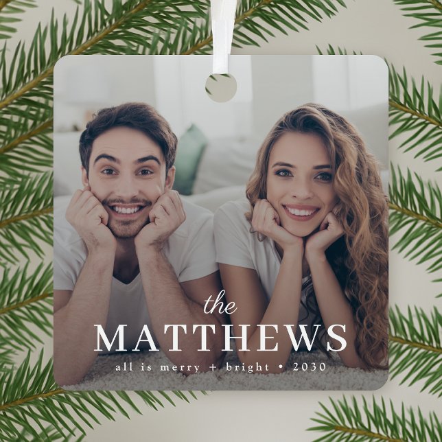Christmas Photo Ornament | Modern Couple Name (Modern custom couple photo ornament by Guava, perfect for couples, families and festive gifts)