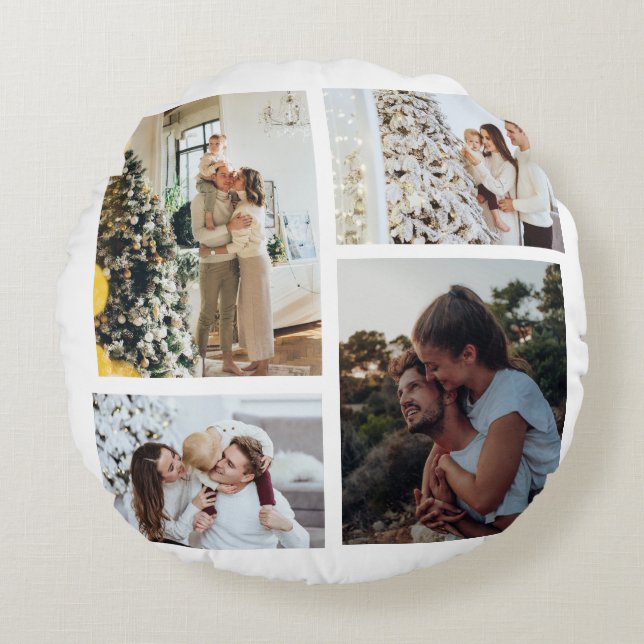Christmas Photo Ornament, Photo Collage Christmas  Round Cushion (Front)