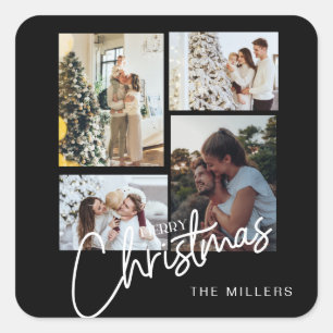 Christmas Photo Ornament, Photo Collage Christmas  Square Sticker