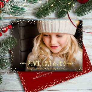 Christmas Photo Peace Love Joy Script Real Gold