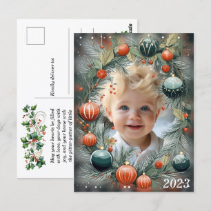 Christmas PHOTO Personalised Green Holiday  Postcard