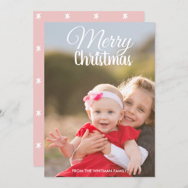 Christmas Photo Pink Pattern Back Card (Front/Back)