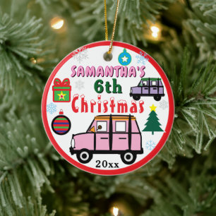 Christmas PHOTO Pink Purple Cars Girl Ceramic Tree Decoration
