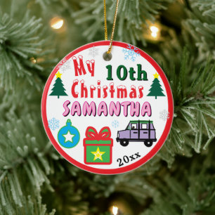 Christmas PHOTO Purple Car Girl Age Ceramic Tree Decoration