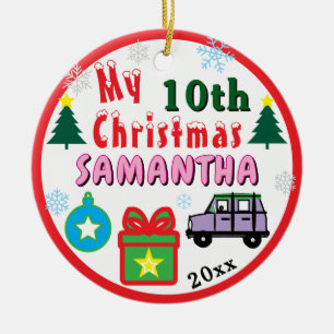 Christmas PHOTO Purple Car Girl Age Ceramic Tree Decoration