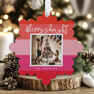 Christmas Photo Red Pink Stripes Holiday Tree Decoration Card