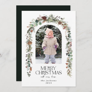 Christmas Photo Rustic Greenery Berries Cedar      Holiday Card