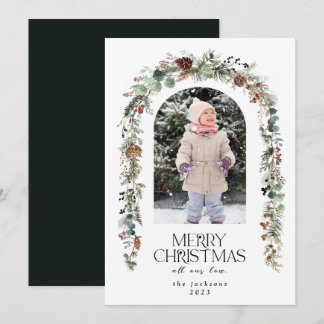 Christmas Photo Rustic Greenery Berries Cedar Holiday Card