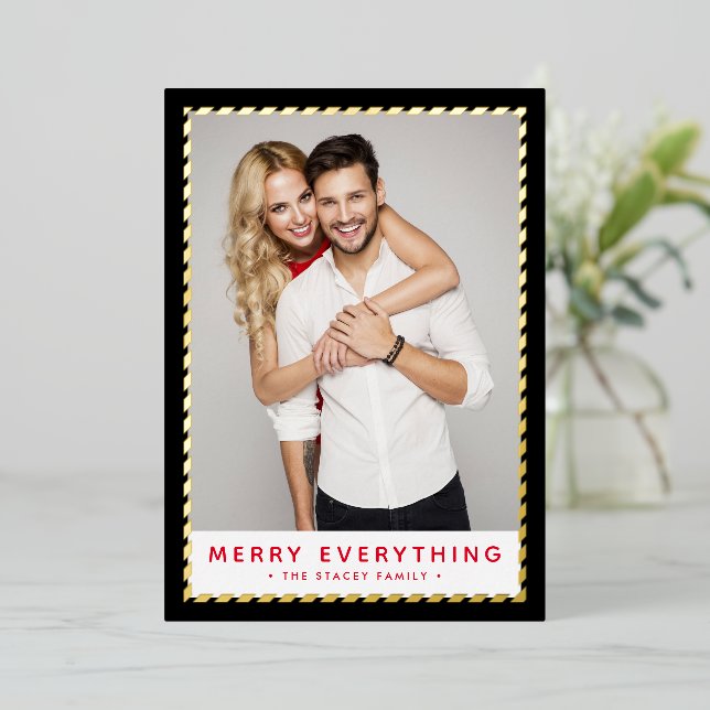 CHRISTMAS PHOTO simple gold border black red (Standing Front)